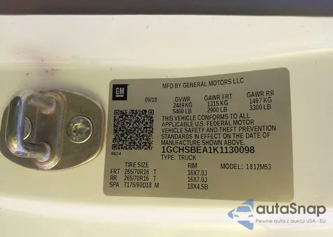 2019 Chevrolet Colorado Wt z USA, uszkodzony, nr VIN 1GCHSBEA1K1130098